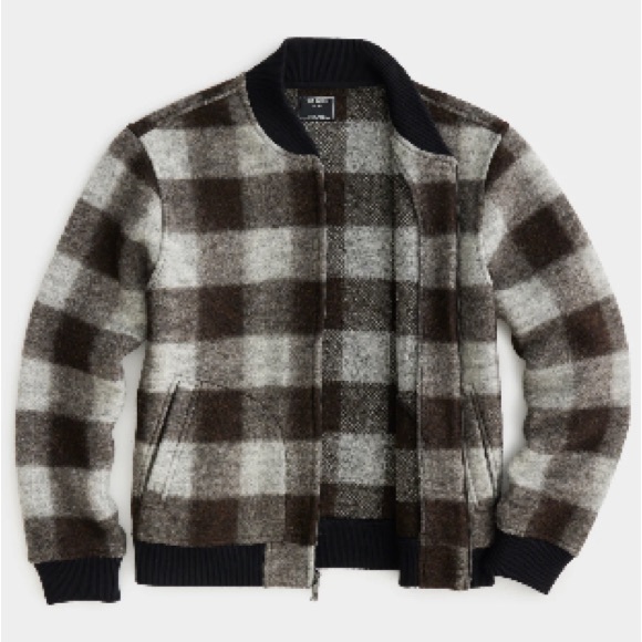 COPY - Todd Snyder BRUSHED BUFFALO CHECK ZIP BOMBER JACKET IN ESPRESSO Large - Picture 3 of 6